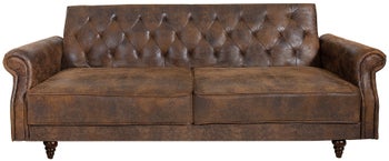 Sofa rozkładana z podłokietnikami brązowa mikrofibra innowacyjny design – grafika-1.