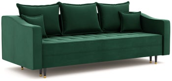 Sofa rozkładana pikowana z funkcją spania tkanina zielona emerald 218 cm – obraz-1