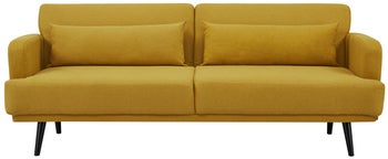 Sofa 3 osobowa z podłokietnikami rozkładana musztardowa nogi czarne 210 cm – obraz-1