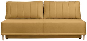 Sofa rozkładana z funkcją spania 3-os. tkanina hydrofobowa musztardowa 201 cm – obraz-1