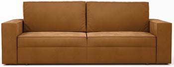 Sofa rozkładana z funkcją spania aksamitna MV karmelowa 3-os. 247 cm – obraz-1