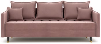 Sofa rozkładana z funkcją spania tkanina brudny róż hydrofobowa 218 cm – obraz-1
