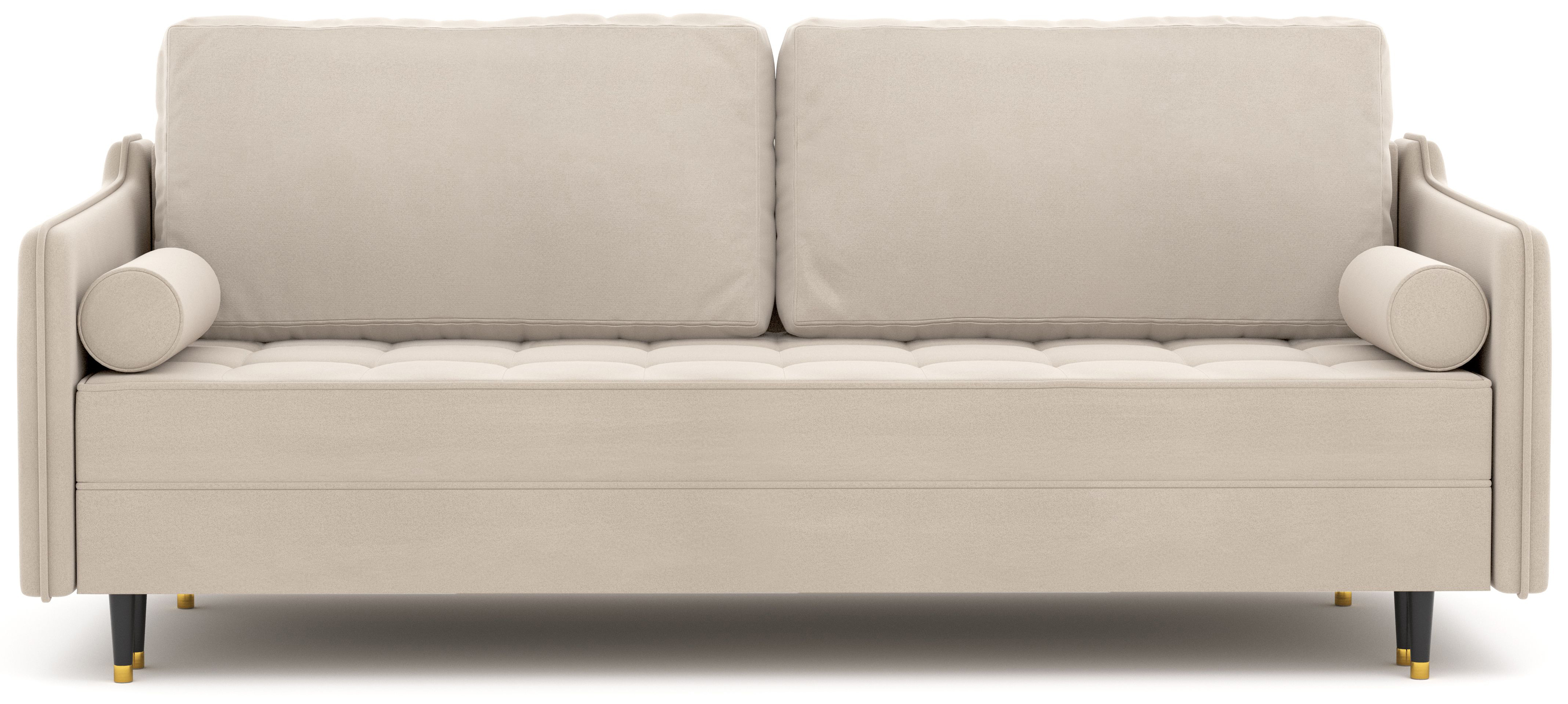 Sofa rozkładana z funkcją spania tkanina welurowa hydrofobowa jasnobeżowa 218 cm – obraz-1