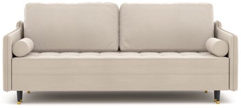 Sofa rozkładana z funkcją spania tkanina welurowa hydrofobowa jasnobeżowa 218 cm – obraz-1