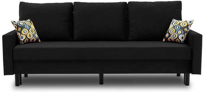 Sofa rozkładana z pojemnikiem czarna tkanina kronos nogi metal czarny 212 cm – obraz-1