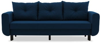 Sofa rozkładana z pojemnikiem granatowa nogi metal czarny 227 cm automat DL – obraz-1