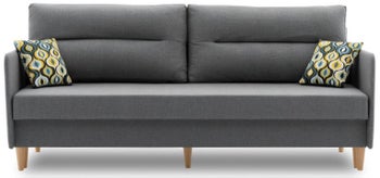 Sofa rozkładana z pojemnikiem jasnoszara nogi buk naturalny 197 cm automat DL – obraz-1