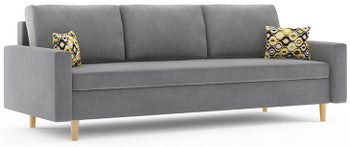 Sofa rozkładana z pojemnikiem szara nogi naturalne tkanina mikro 215 cm – obraz-1