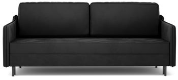 Sofa rozkładana z pojemnikiem welurowa czarna MV nogi czarne 218 cm – obraz-1