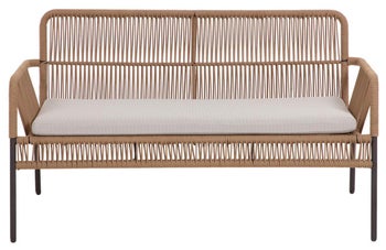 Sofa ogrodowa 2 osobowa metalowa beżowa 133x67 cm – obraz-1