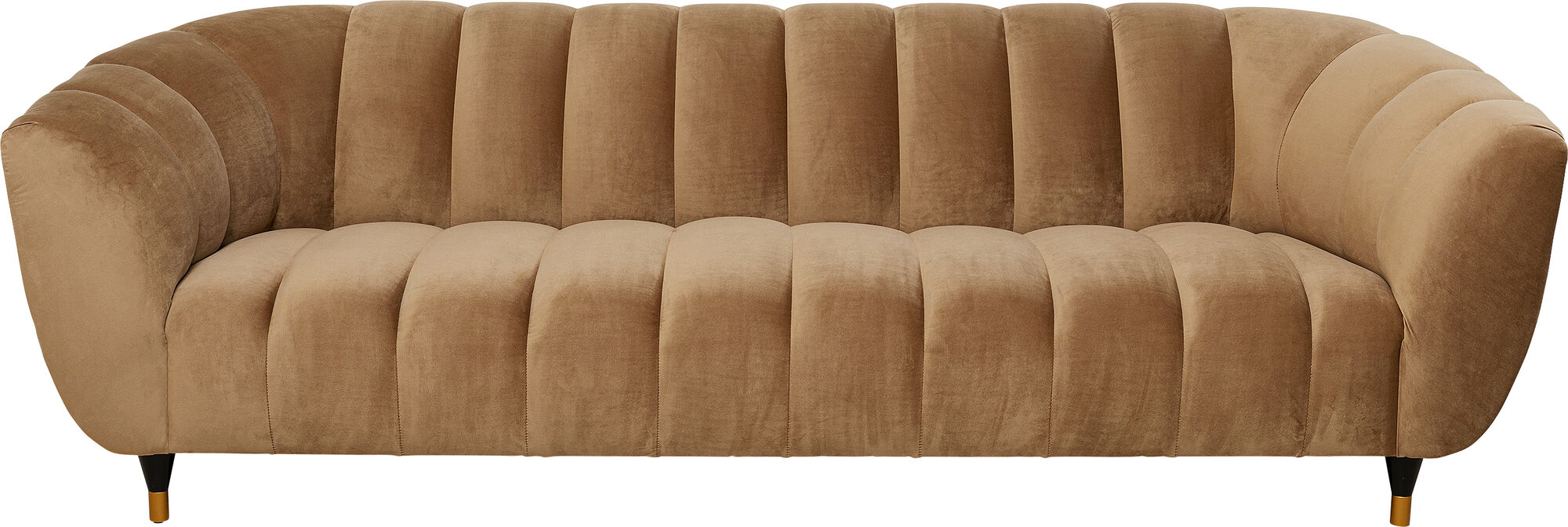 Sofa welurowa 3-osobowa pikowana glamour brązowa 245x96 cm – obraz-1