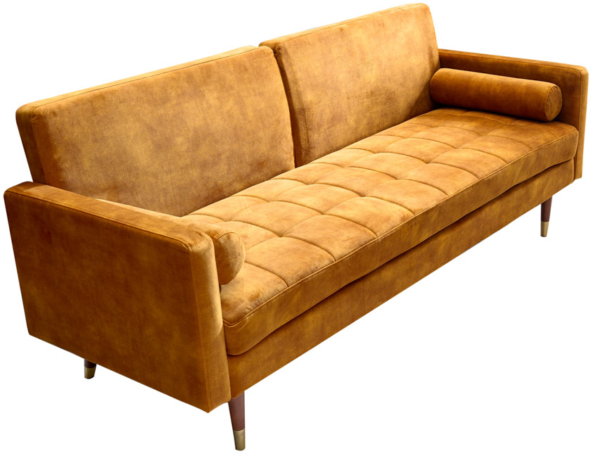 Sofa z pikowanym siedziskiem mikrowelur musztardowa styl nowoczesny – grafika-1.
