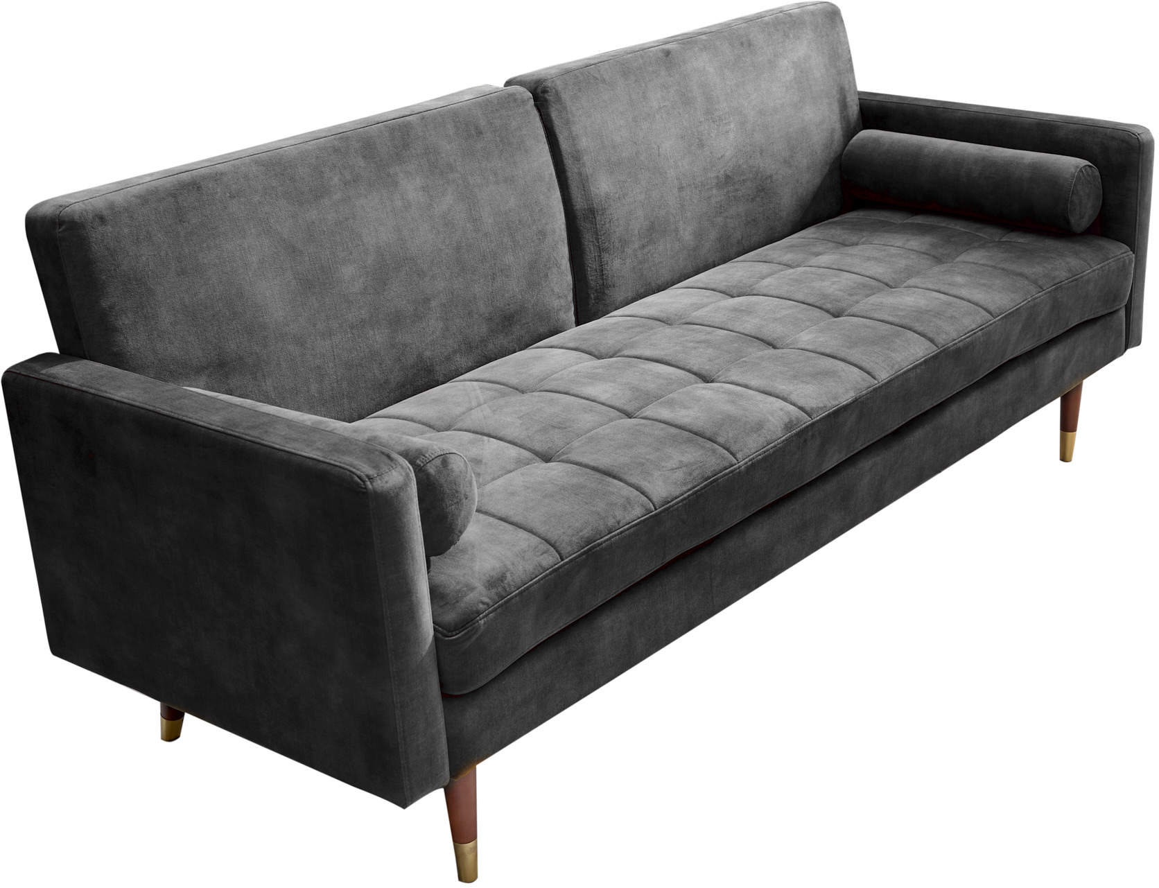 Sofa z mikroweluru szara z pikowanym siedziskiem styl nowoczesny – grafika-1.