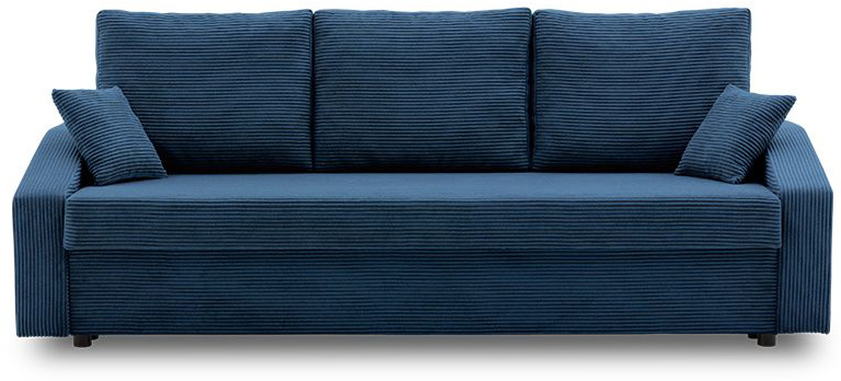 Sofa z pojemnikiem rozkładana sztruksowa granatowa 221 cm – obraz-1