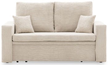 Sofa z pojemnikiem rozkładana tkanina sztruks beżowa 150 cm – obraz-1