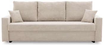 Sofa z pojemnikiem rozkładana tkanina sztruks beżowa 223 cm – obraz-1
