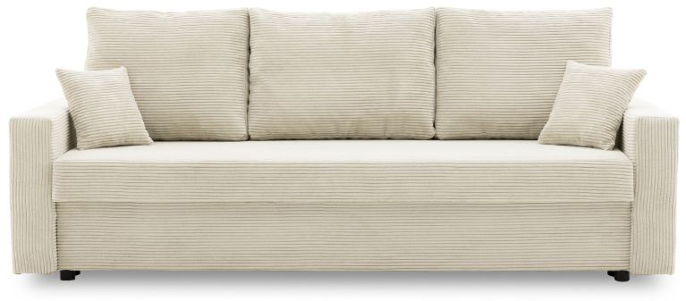Sofa z pojemnikiem rozkładana tkanina sztruks piaskowa 223 cm – obraz-1