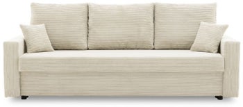 Sofa z pojemnikiem rozkładana tkanina sztruks piaskowa 223 cm – obraz-1