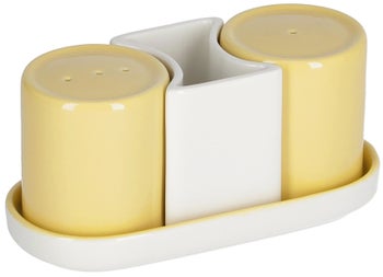 Zestaw solniczka i pieprzniczka ceramiczna żółta – obraz-1