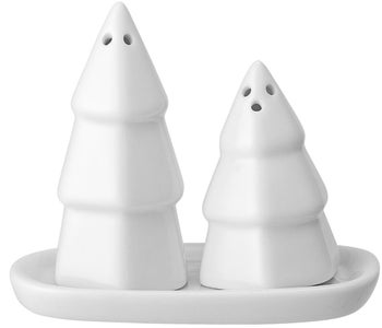 Zestaw solniczka i pieprzniczka choinka porcelanowa biała – obraz-1