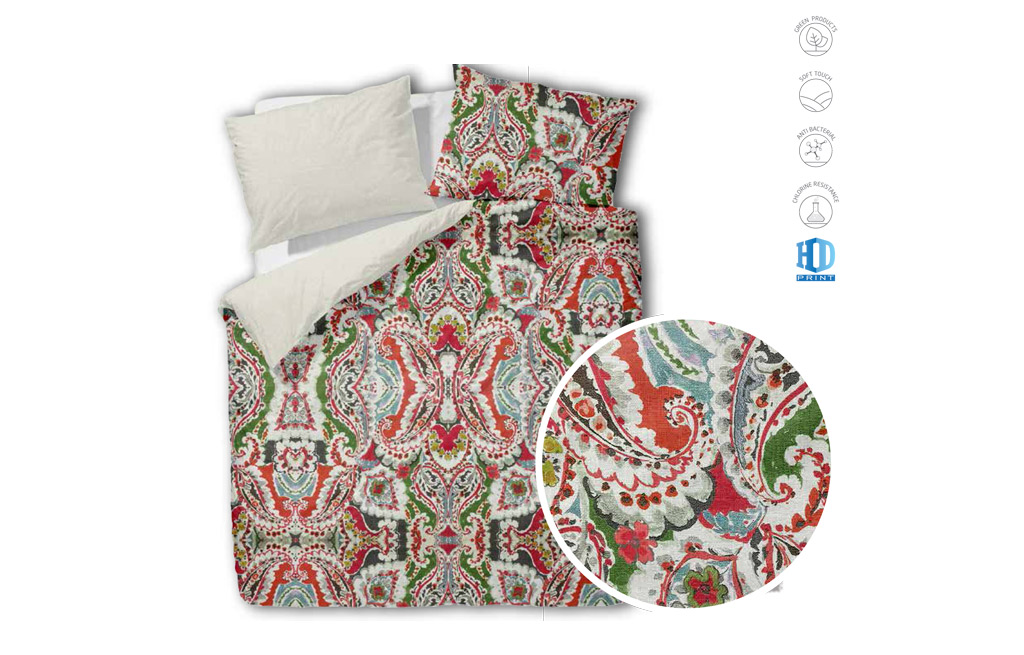 Спален комплект ЧЕРВЕНИ И ЗЕЛЕНИ ОРНАМЕНТИ пачен сатен - 4 части – изображение-1