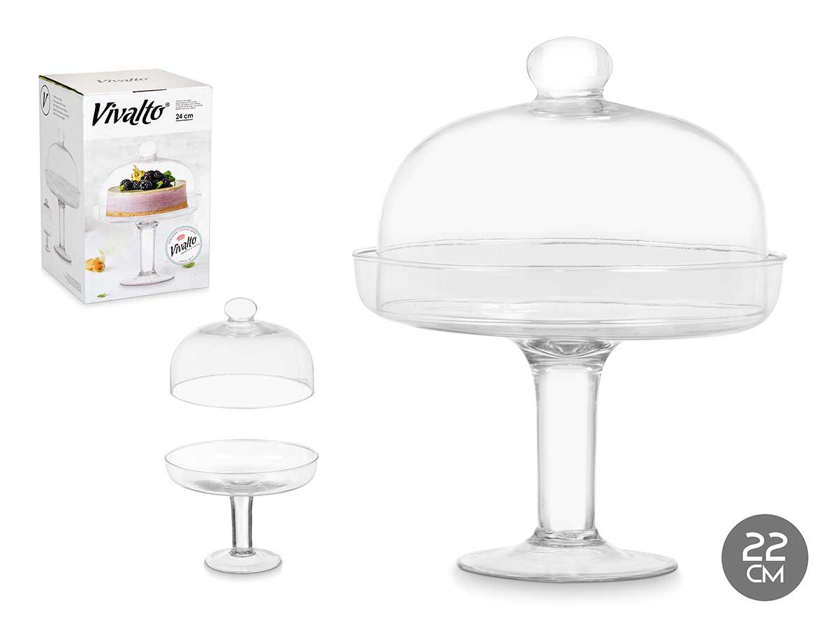 Стъклен поднос за десерти с капак ф 24 см – изображение-1