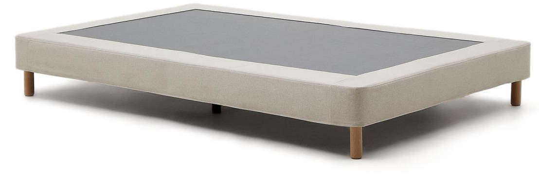 Stelaż pod materac tapicerowany z  drewnianymi nogami beżowy 90x200 cm – obraz-1