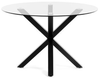 Stół okrągły szklany transparentny blat metalowe czarne nogi Ø119x76 cm – obraz-1