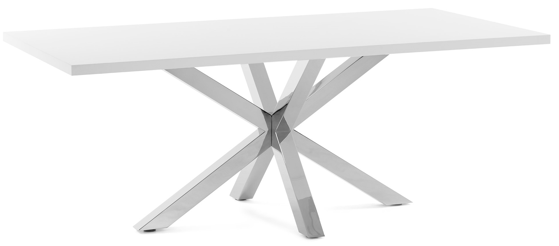 Stół 8 osobowy z białym blatem i srebrnymi nogami ze stali nierdzewnej 200x100 cm – obraz-1