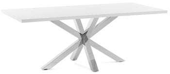 Stół 8 osobowy z białym blatem i srebrnymi nogami ze stali nierdzewnej 200x100 cm – obraz-1