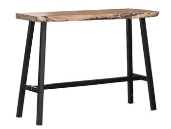 Stół barowy naturalny drewniany blat akacja czarne metalowe nogi 125x46 cm – grafika-1.