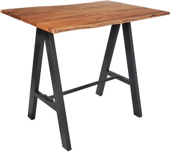 Stół barowy z nieregularnym blatem z akacjowego drewna metalowa rama czarna – grafika-1.