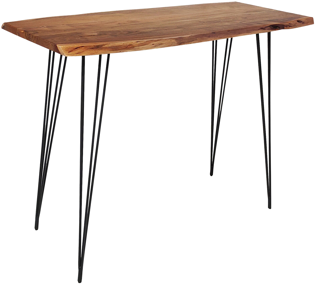 Stół barowy z drewnianym blatem w nieregularnym kształcie z metalowymi nogami – grafika-1.