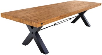 Stół 300 x 100 cm Brązowy drewniany vintage z czarnymi nogami krzyżowymi – grafika-1.