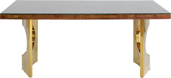 Stół do jadalni blat drewno i szkło nogi złote 180x90 cm – obraz-1