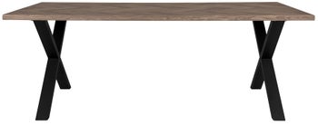 Stół do jadalni blat fornir dębowy przydymiony wzór jodełka nogi krzyżowe czarne 200x95 cm – obraz-1