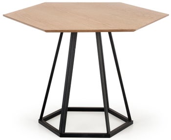 Stół do jadalni blat MDF naturalny sześciokątny nogi czarne 110x95 cm – obraz-1