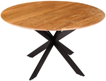 Stół Ø130 cm do jadalni blat drewno akacjowe naturalne - nogi metalowe czarne – grafika-1.