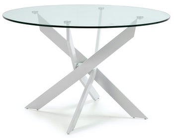 Stół do jadalni nowoczesny blat szklany ⌀120 cm nogi białe – obraz-1