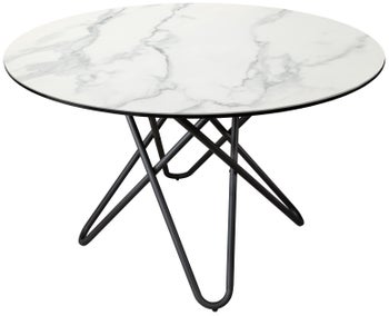Stół Ø120 cm Elegancki do jadalni ceramiczny z marmurowym blatem białym z metalowymi nogami czarnymi – grafika-1.