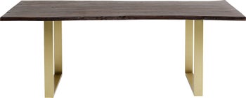 Stół brązowy drewniany blat akacja złote metalowe nogi 160x80 cm – obraz-1