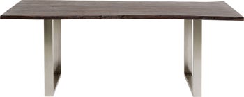 Stół brązowy drewniany blat akacja srebrne metalowe nogi 160x80 cm – obraz-1