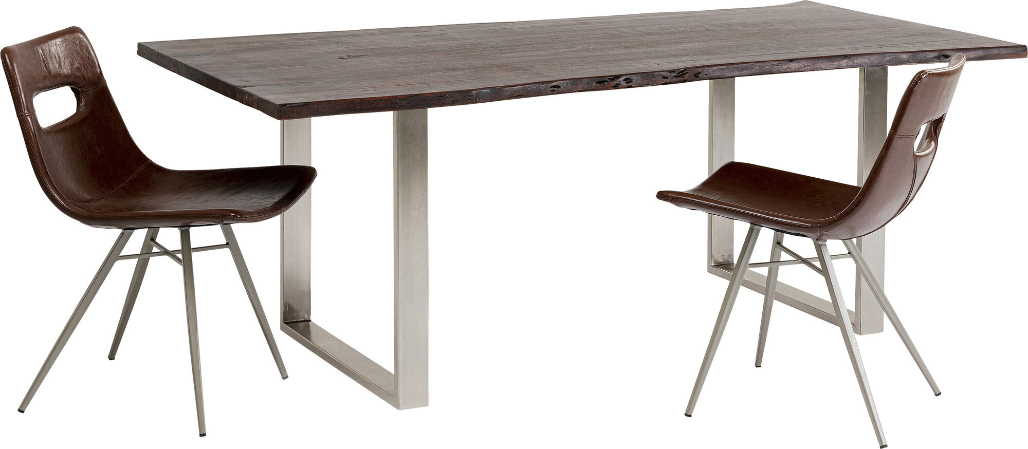 Stół brązowy drewniany blat akacja srebrne metalowe nogi 180x90 cm  – grafika-1.