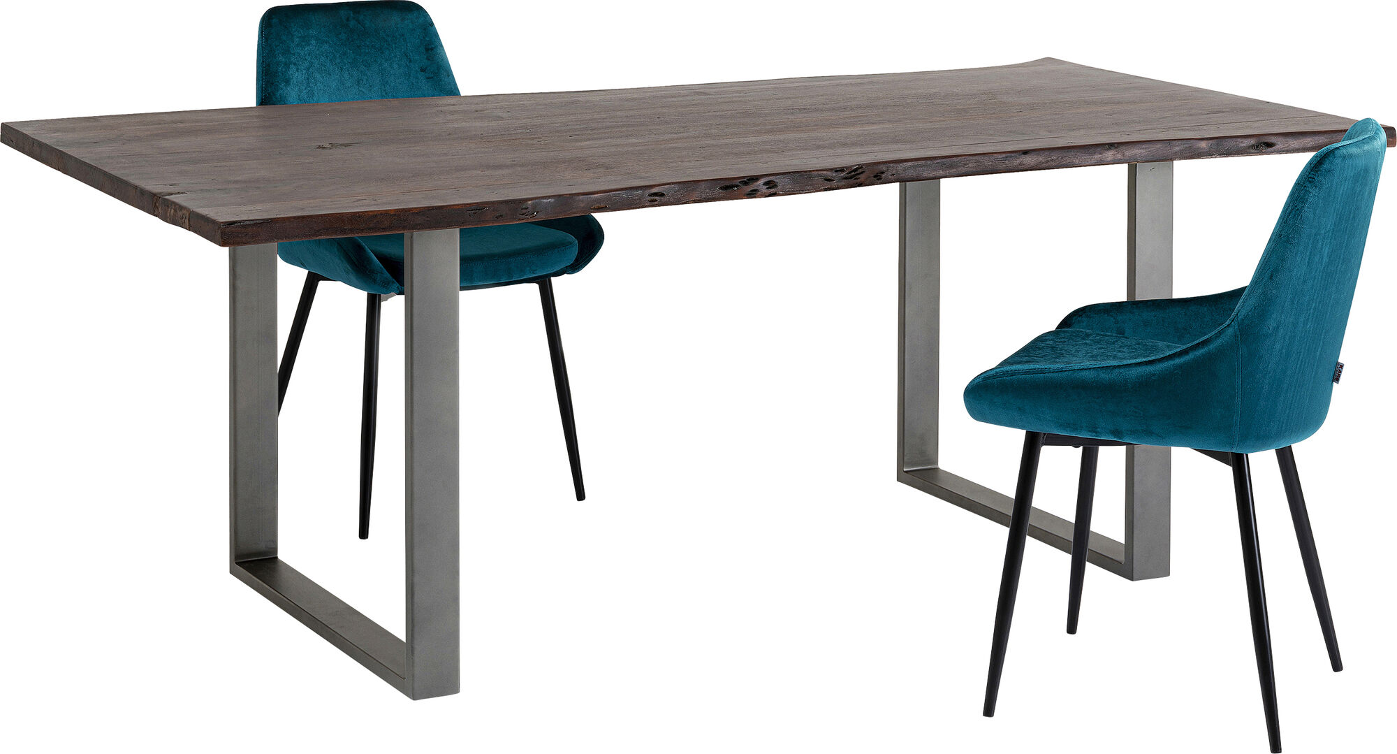 Stół brązowy drewniany blat akacja grafitowe metalowe nogi 180x90 cm – obraz-1