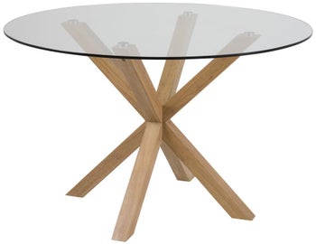 Okrągły stół szklany z metalowymi nogami w kolorze naturalnym Ø119x76 cm do nowoczesnych wnętrz – grafika-1.