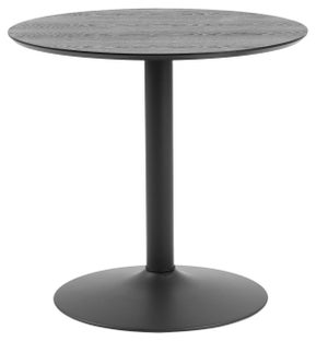 Stół okrągły czarny fornirowany blat jesion czarna metalowa noga Ø80x75 cm – obraz-1
