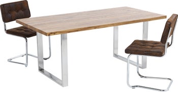 Stół naturalny drewniany blat dąb chromowane metalowe nogi 180x90 cm – obraz-1