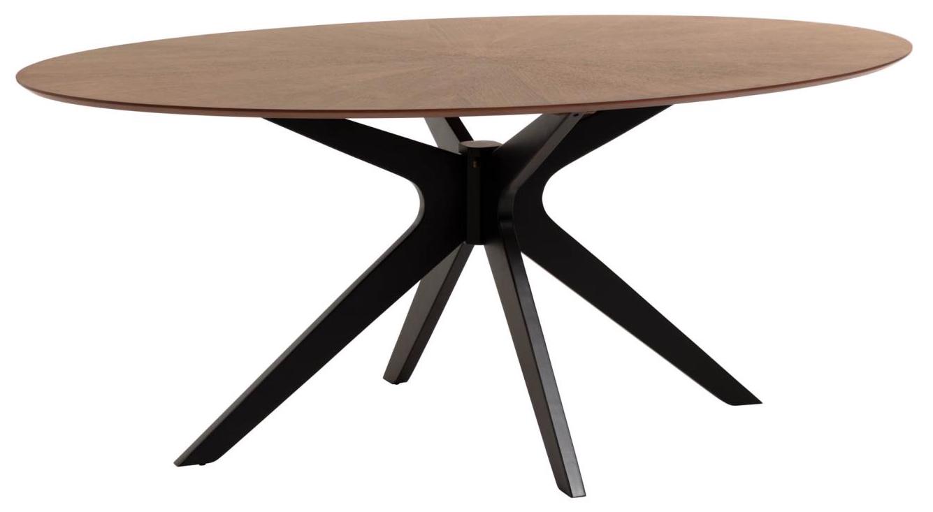 Stół brązowy fornirowany blat orzech czarne drewniane nogi kauczuk 180x110 cm – obraz-1