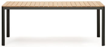 Stół ogrodowy blat z drewna tekowego nogi czarne aluminiowe 200x100 cm – obraz-1