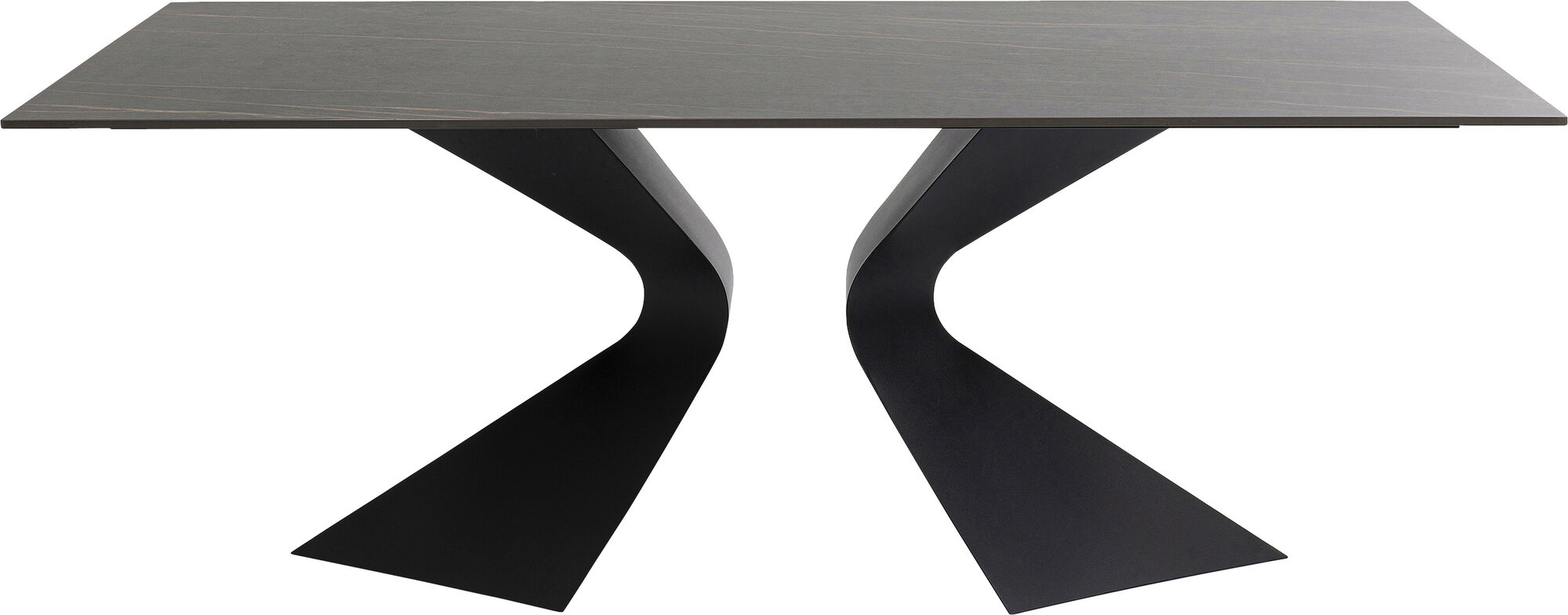 Mesa Gloria para exterior con tablero de cerámica negra y patas curvadas de acero 180x90 cm – Imagen-1.